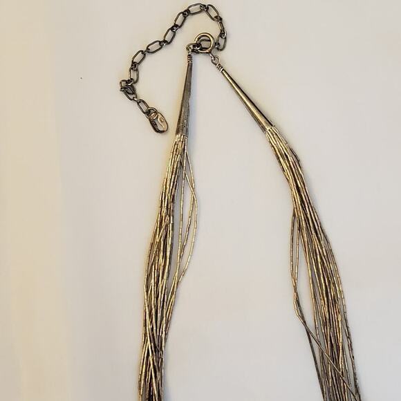 Liquid Silver 16 Strand Necklace, Southwestern Stamped Sterling 925 - Picture 6 of 8